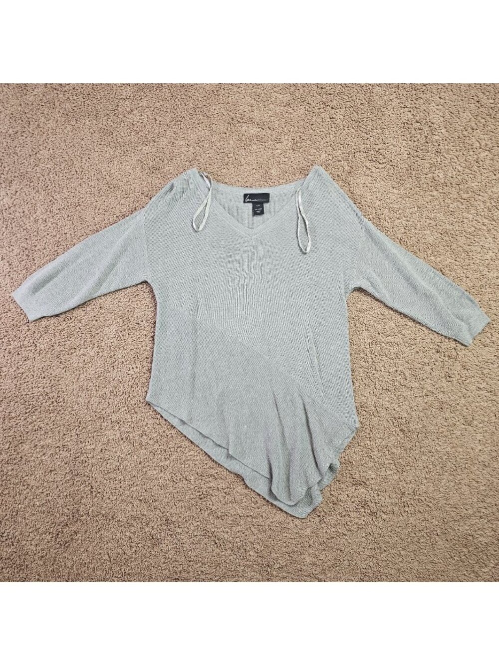 Lane Bryant Pullover Top Womens 14/16 Gray Ribbed Asymmetrical Hem 3/4 Sleeve